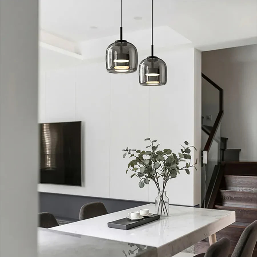 Pendant Light Glass 102.0 cm x 38.0 cm Cognac Or Smoke Grey Dining Room Kitchen Island Scandinavian Hanging Ceiling Lamp | Thomler