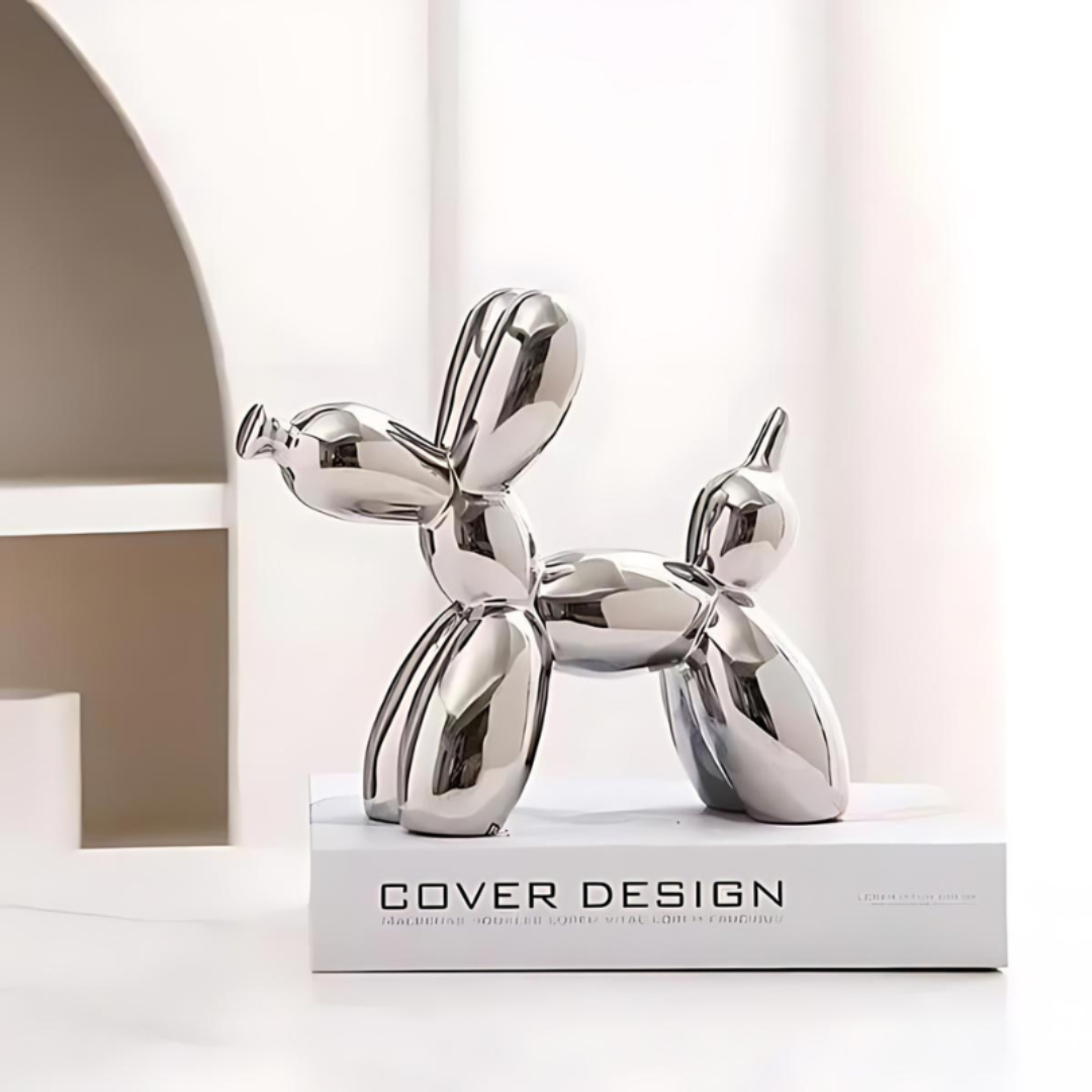 Ceramic Balloon Dog Sculpture – Glossy Tabletop Art Accent for Shelves, Mantels & Desks – Pop Art Style Home Decor Statement Piece | Thomler