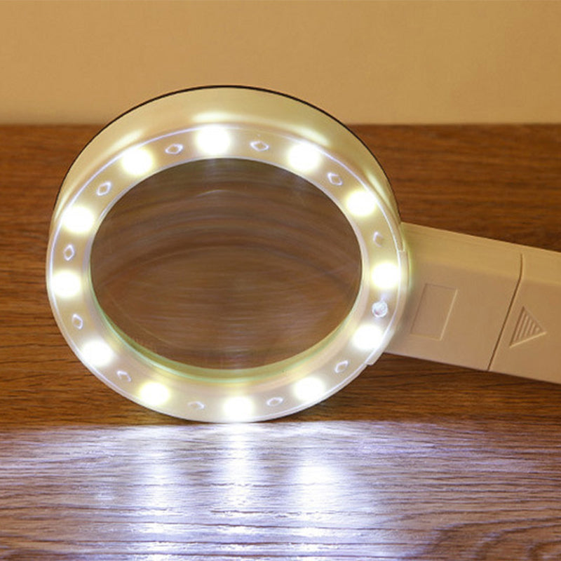 Illuminated Desktop Magnifier with 30X Magnification and 12 LED Lights for Reading Small Print, Labels, Books, Maps, Coins, Jewelry, Hobbies | Thomler