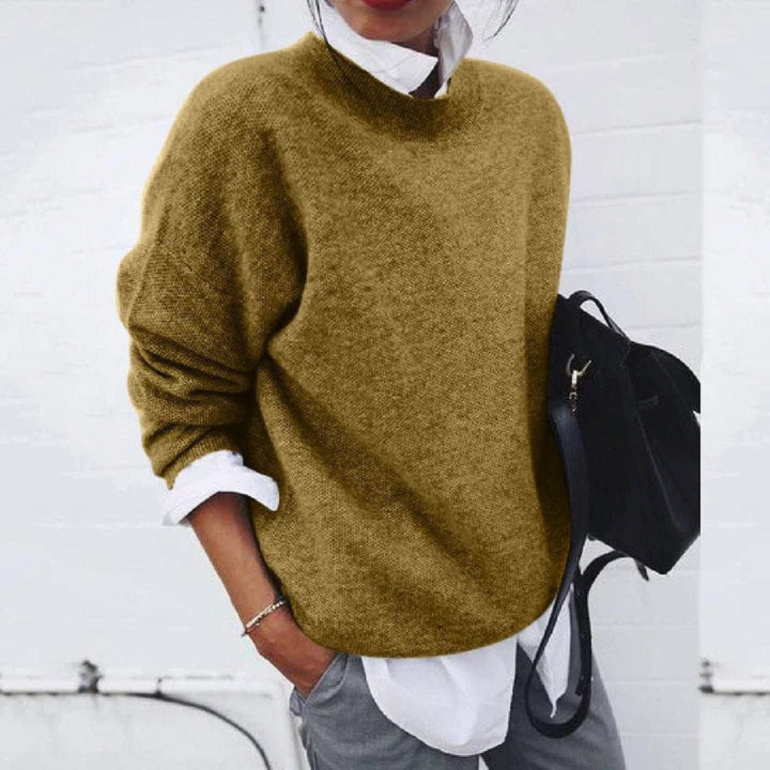 Women's Relaxed Pullover Sweater in Soft Polyester – Crew Neck Long Sleeve Casual Top for Everyday Comfort & Layering Year-Round | Thomler