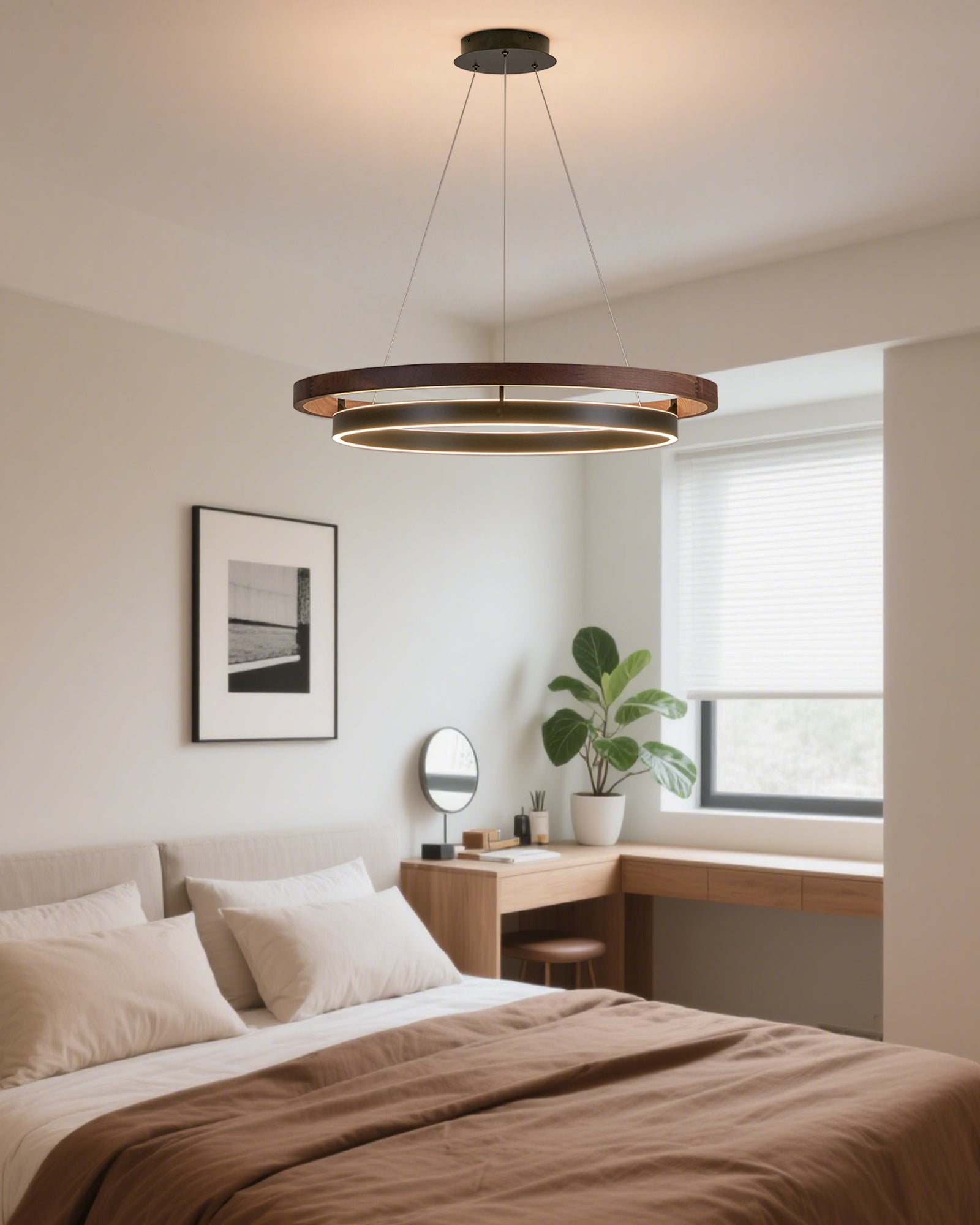 Pendant Light Wood Ring 60.0 cm (23.6") LED Dining Room Adjustable Hanging Ceiling Chandelier Modern Farmhouse Kitchen Island | Thomler