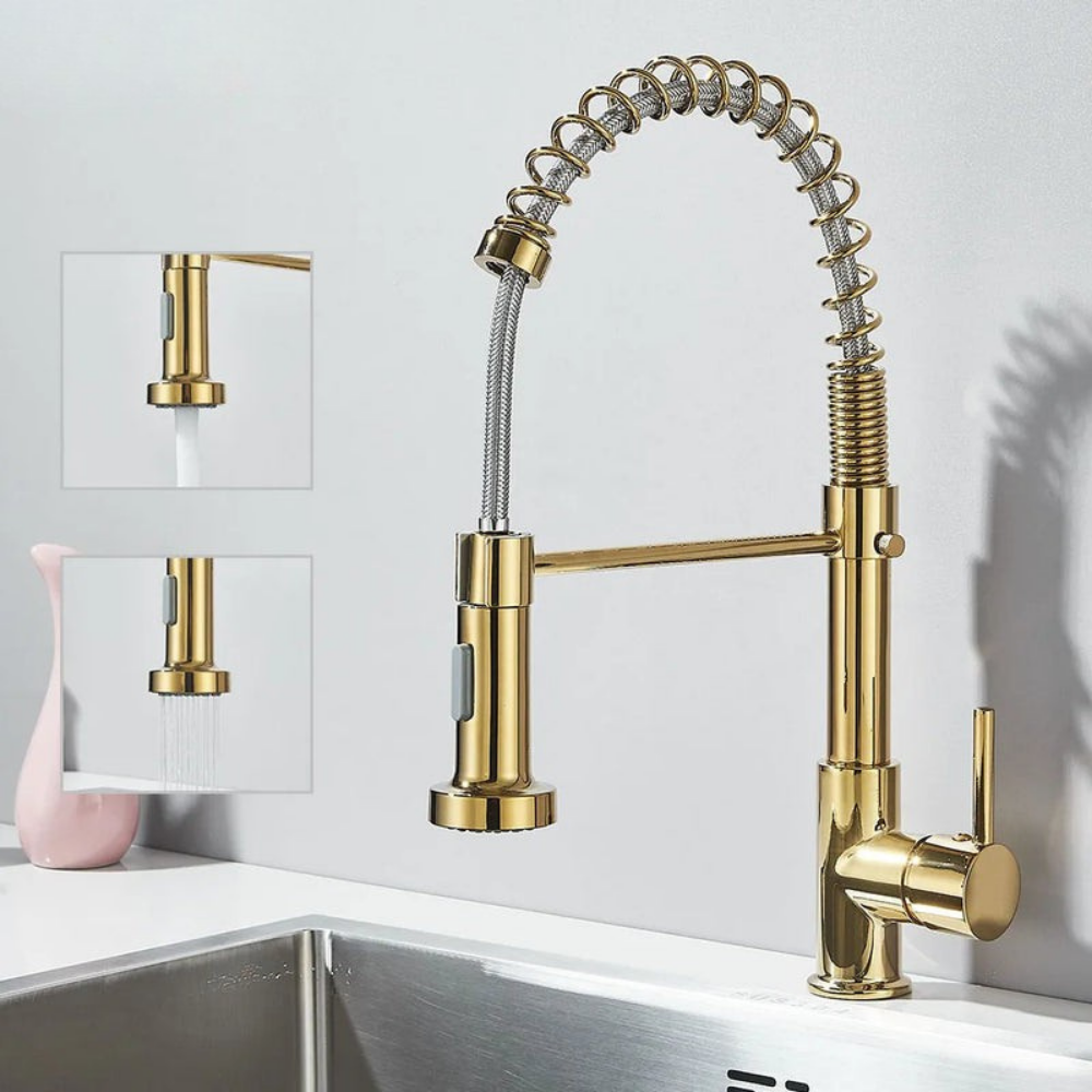Swivel-Head Pull-Out Spray Sink Faucet – Hot & Cold Mixer Tap for Kitchen Countertop Installation – Chrome, Gold, Black & Brushed Finishes | Thomler