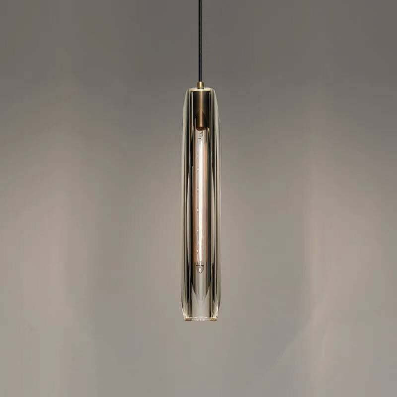 Pendant Light Glass Cylinder 15 in Adjustable Hanging Bedroom Dining Room Ceiling Fixture Modern Minimalist Lighting | Thomler