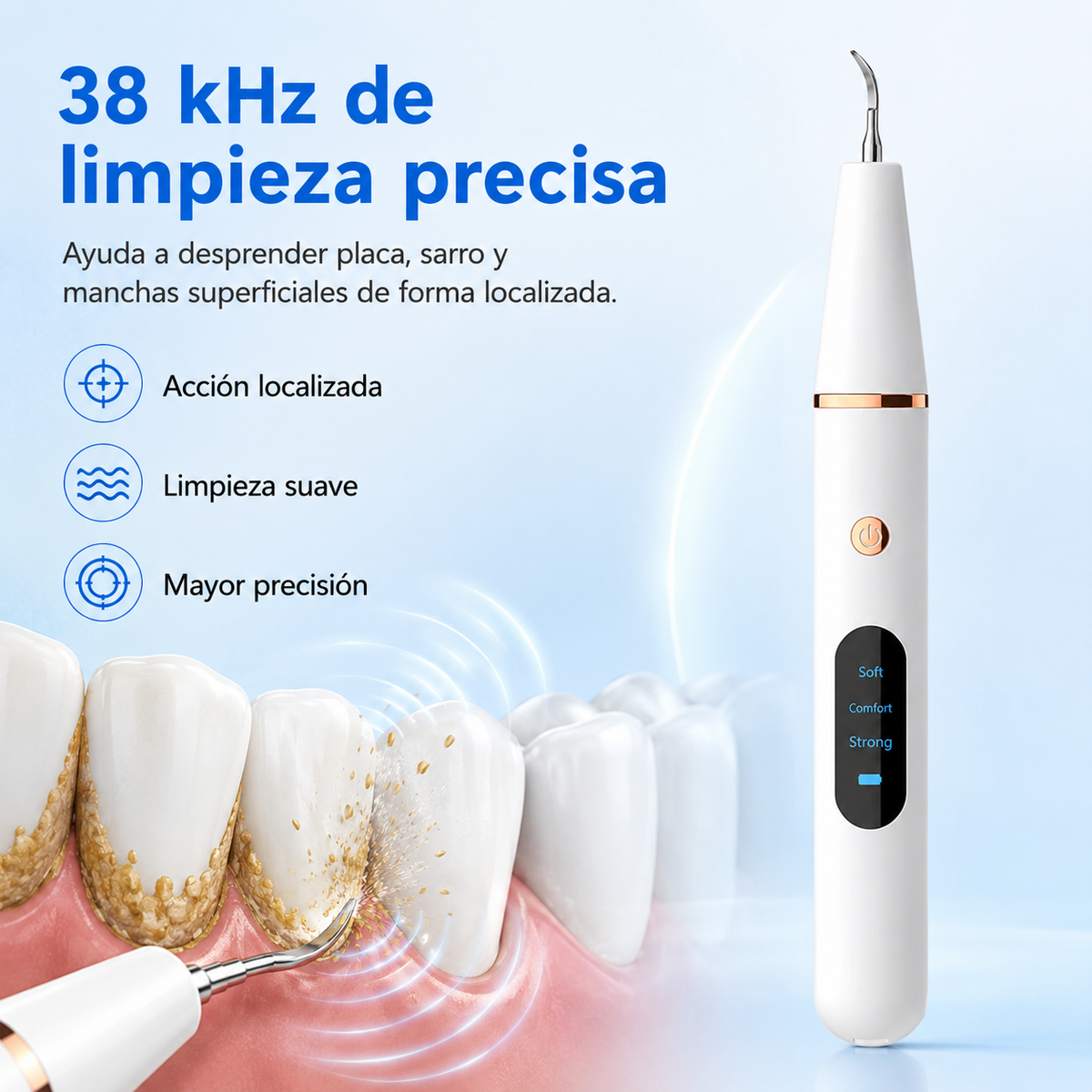 Electric Ultrasonic Tooth Stain Remover with LED Light & 3 Cleaning Modes for At-Home Dental Care | Thomler