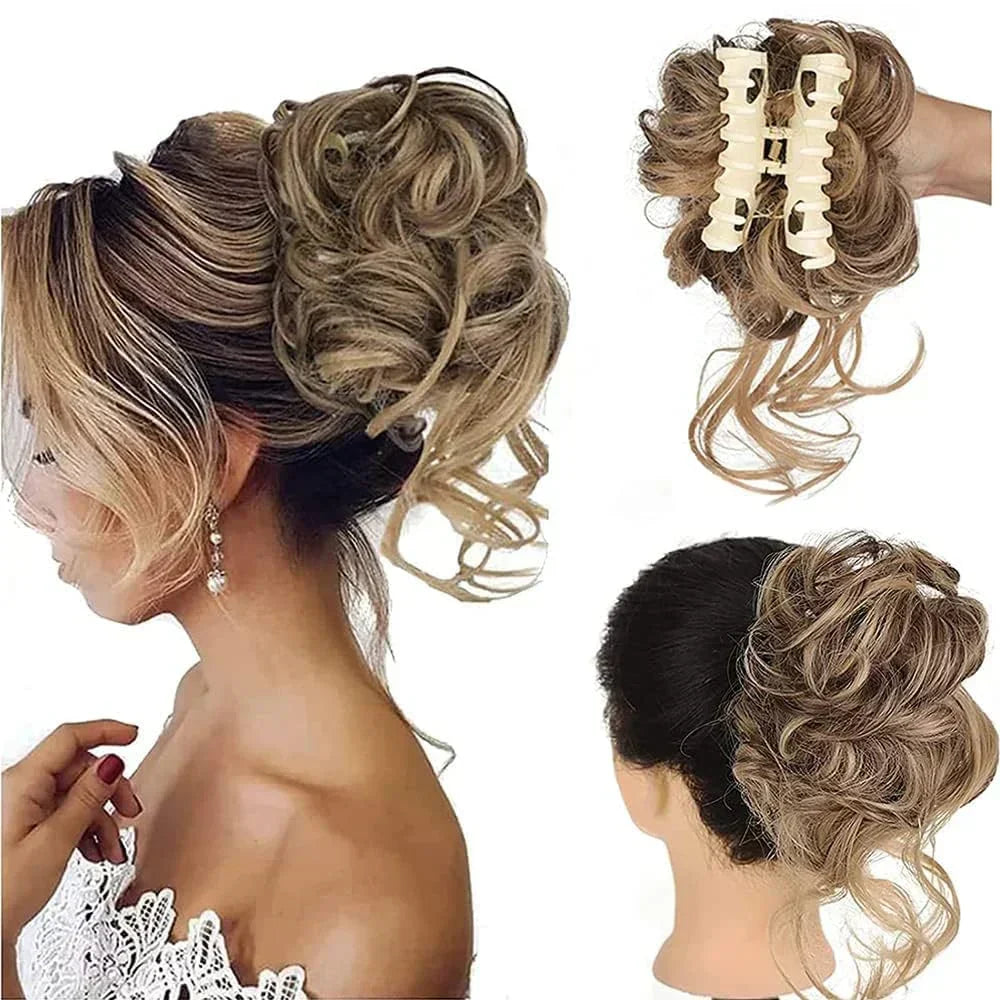 Clip-In Messy Bun Hair Extension with Curly Texture for Women, Synthetic Updo Hairpiece for Everyday & Special Events | Thomler