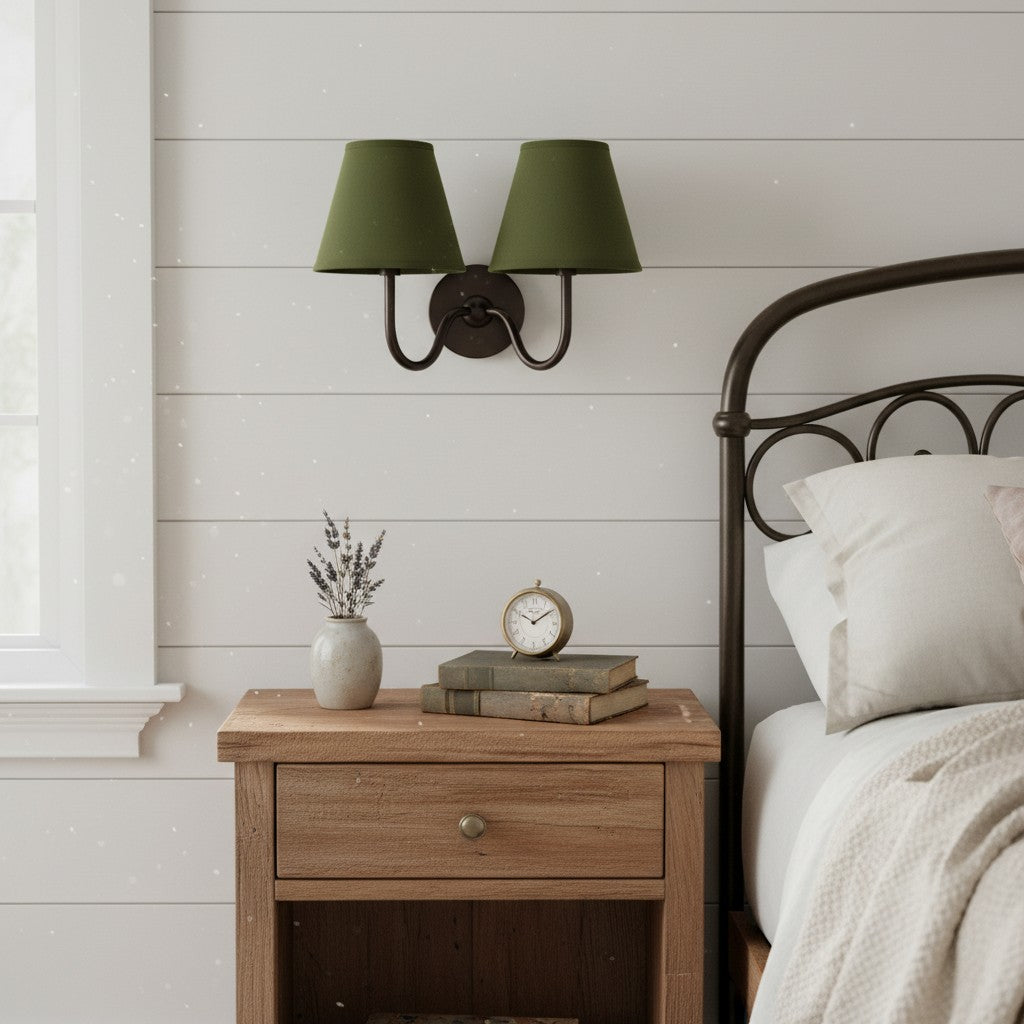 Brass Sconce with Fabric Drum Shade – 1 or 2 Light Hardwired Fixture for Bedroom, Hallway & Living Room | Thomler