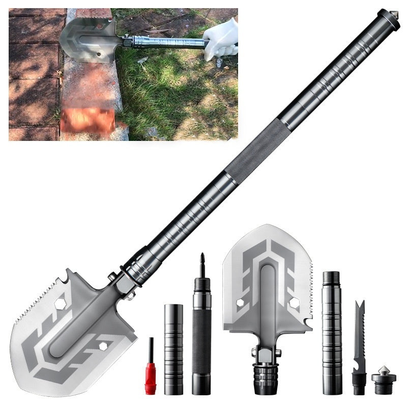 Multi-Tool Folding Camp Spade with Fire Starter, Saw & Hatchet for Hiking, Backpacking & Emergency Kits | Thomler