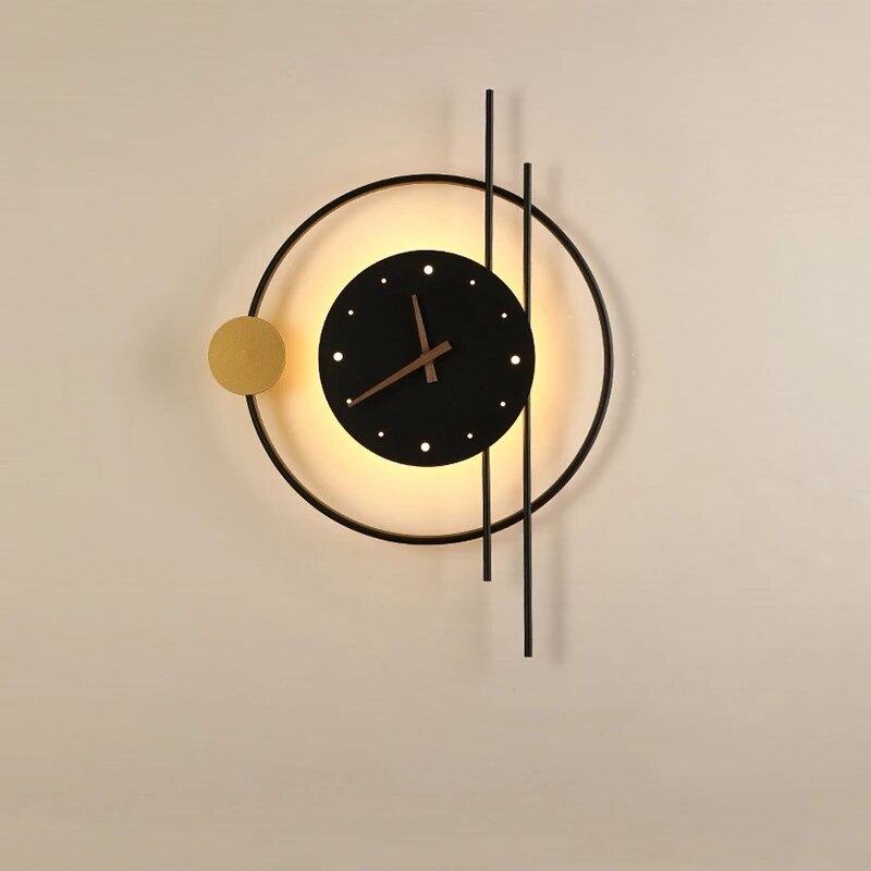 Wall Clock Metal 57.0 cm x 41.5 cm Illuminated Black Gold Living Room Hallway Office Decorative Wall Light Clock | Thomler