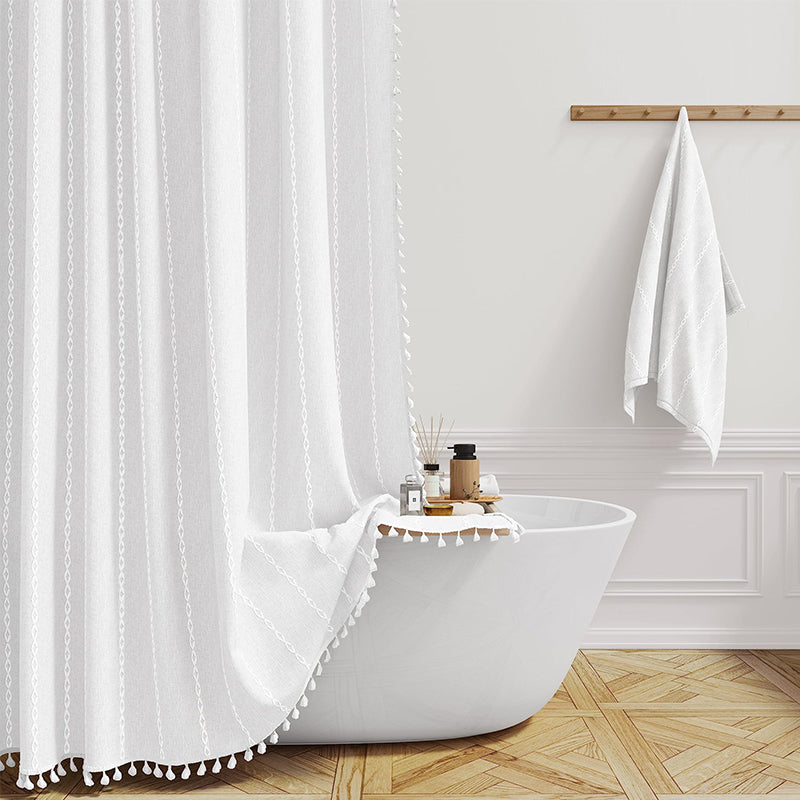 Shower Curtain Premium Linen 180.0 x 200.0 cm Grey Bathroom Waterproof Tassel Bohemian Bath Screen Privacy Curtain | Thomler
