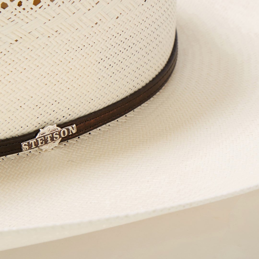 Woven Straw Western Hat Breathable Cowboy Crown Leather Band Silver Gold Accents 4.25" Brim for Summer Rodeo Ranch Outdoor Festivals | Thomler