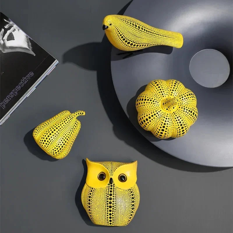 Decorative Ornament Resin 20.5 cm Yellow Living Room Sculpture Pumpkin Pear Owl Bird Modern Art Accent | Thomler