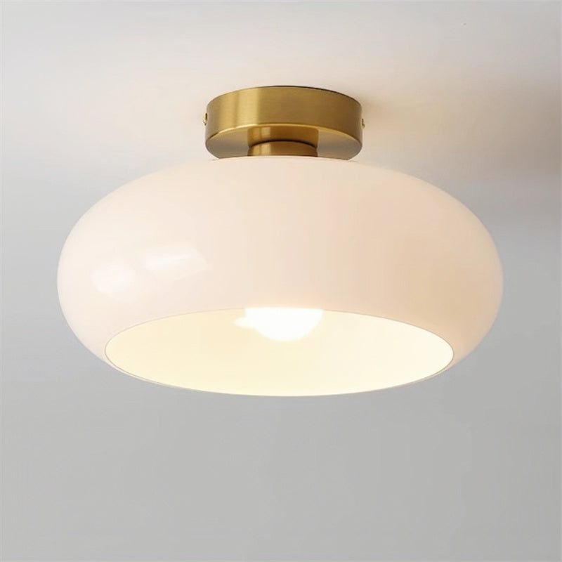 Retro Drum Flush Mount Ceiling Fixture – Handblown Glass & Brass – E27 Socket – for Bedroom, Hallway, Kitchen | Thomler