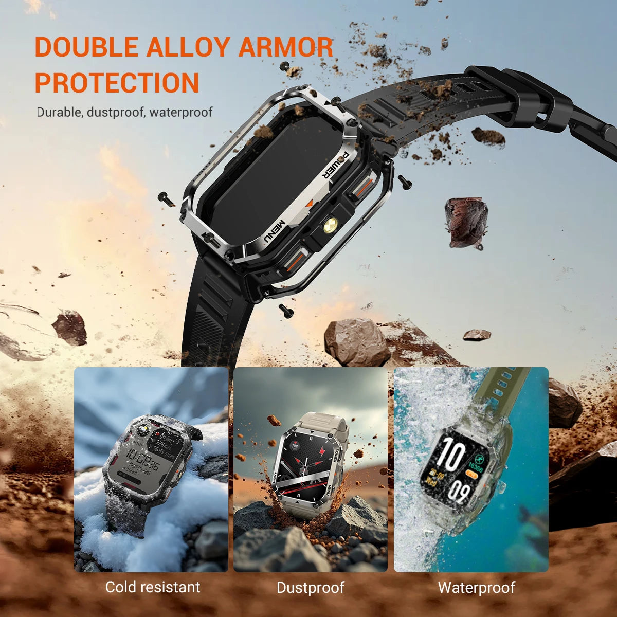 Tactical GPS Fitness Tracker with Voice Control & Built-In Flashlight for Hiking, Running & Outdoor Adventures | Thomler