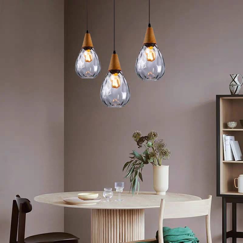 Pendant Light Glass Wood E26 Indoor Dining Room Kitchen Island Hanging Ceiling Lamp Adjustable Cord Vintage Modern | Thomler