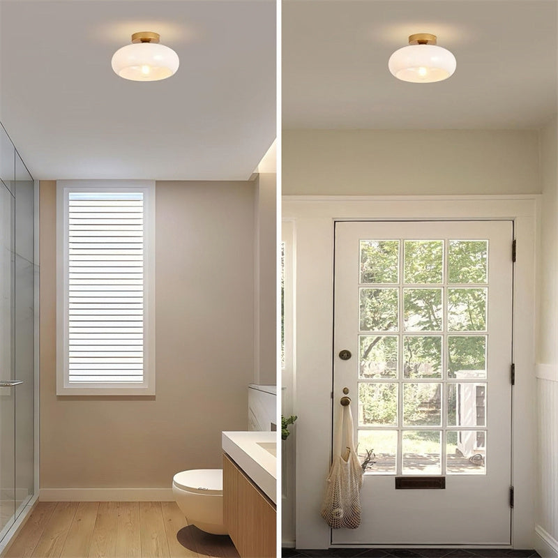 Retro Drum Flush Mount Ceiling Fixture – Handblown Glass & Brass – E27 Socket – for Bedroom, Hallway, Kitchen | Thomler