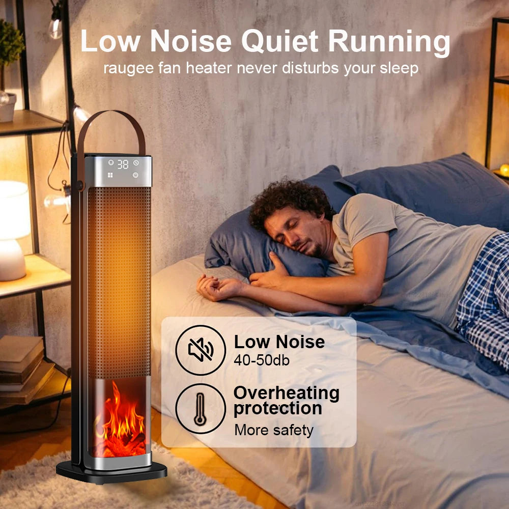 2000W Tower Space Heater with Realistic Flame Effect, Digital Touch Controls & Remote, 12-Hour Timer, Portable Electric Heating for | Thomler