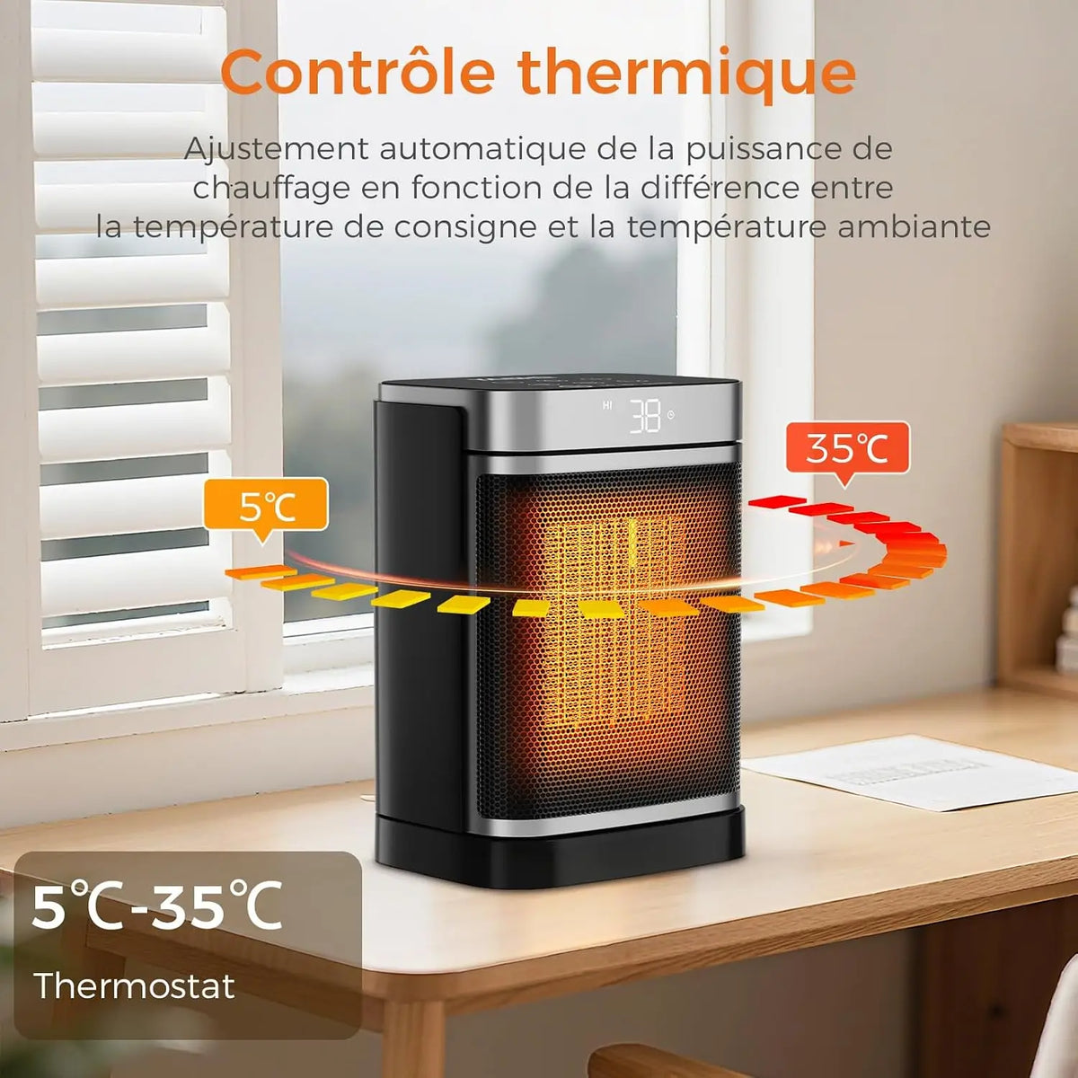 1500W Ceramic Space Heater with Remote Control, Adjustable Thermostat 59-95°F, 70° Oscillating Fan, 24-Hour Timer for Bedroom, Home | Thomler