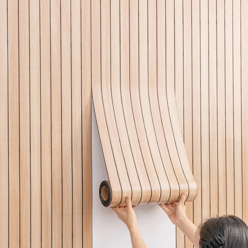 Wall Panel PVC Wood Look 40.0 cm x 300.0 cm Peel Stick Living Room Bedroom Slatted Wall Covering Waterproof Decorative Panels | Thomler