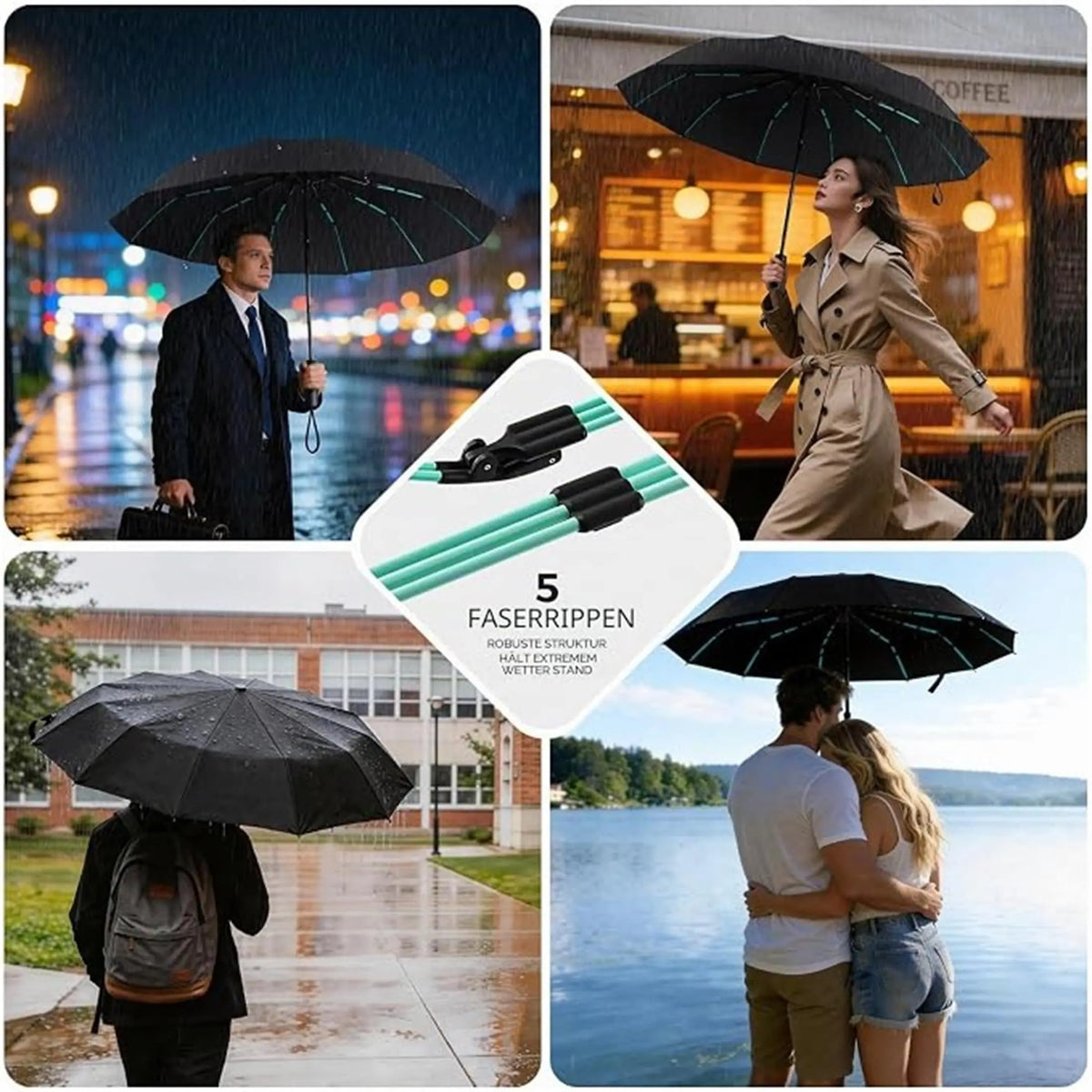 Compact Folding Pocket Umbrella with Reinforced 144-Rib Frame for All-Weather Coverage – Travel, Commute, Office & Car Use | Thomler