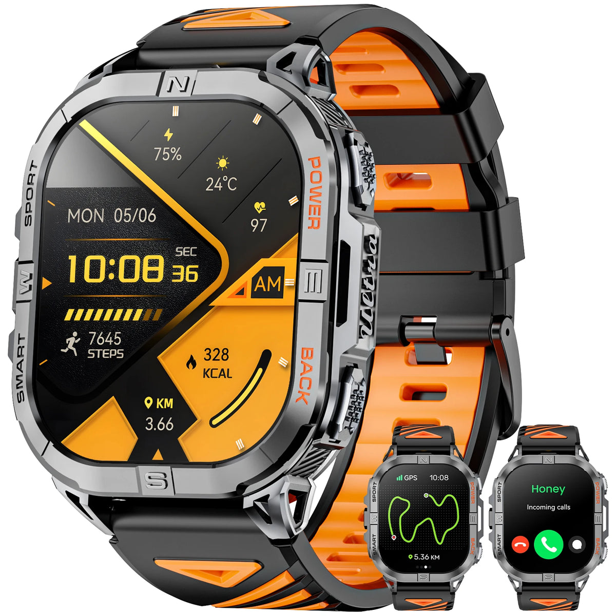 Outdoor GPS Fitness Smartwatch with AMOLED Display, Compass, Built-In Flashlight & Heart Rate Monitor for Hiking & Running | Thomler