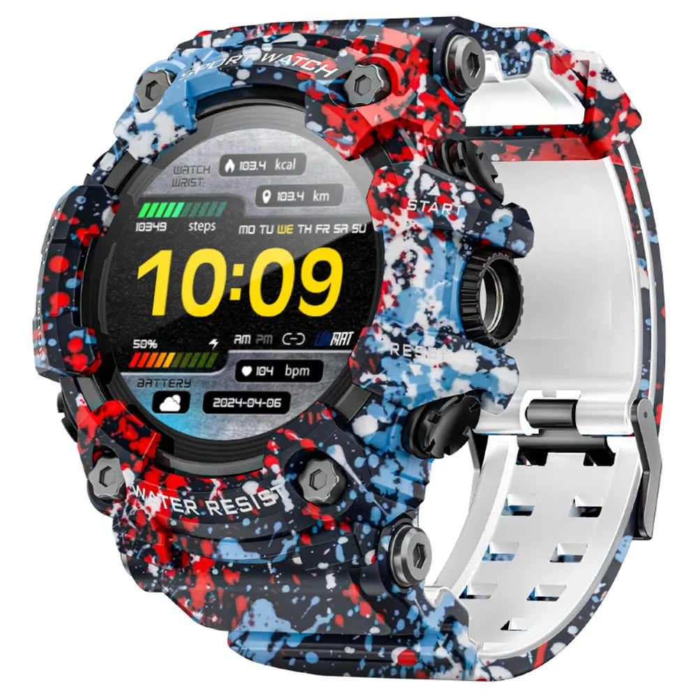 Rugged Fitness Tracker Watch 1.3-inch HD Touchscreen 100+ Sport Modes Bluetooth Calling Heart Rate Sleep Monitor IP68 Waterproof 15-Day | Thomler