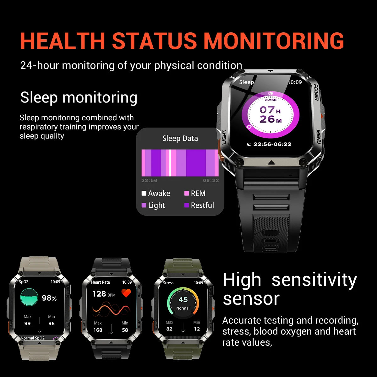 Tactical GPS Fitness Tracker with Voice Control & Built-In Flashlight for Hiking, Running & Outdoor Adventures | Thomler