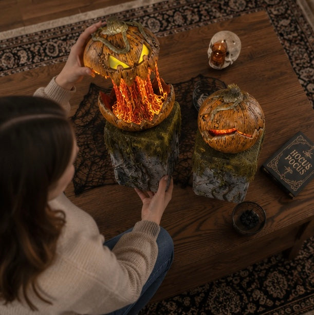 Voice-Triggered Glowing Jack-o'-Lantern Display Piece with Motion Response for Seasonal Home Haunts & Costume Events | Thomler