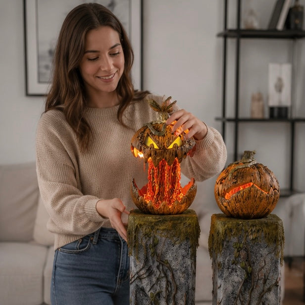 Voice-Triggered Glowing Jack-o'-Lantern Display Piece with Motion Response for Seasonal Home Haunts & Costume Events | Thomler
