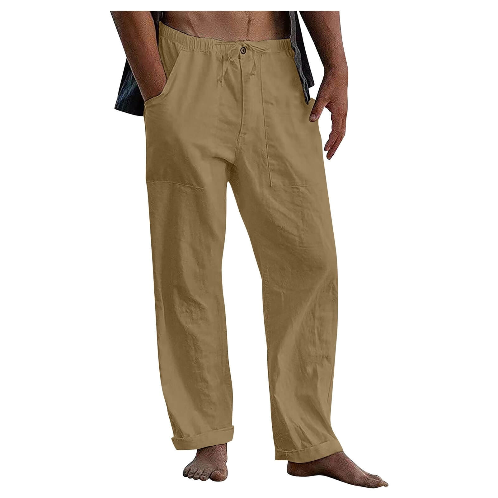 Men's Relaxed Fit Wide Leg Casual Pants with Drawstring Waist – Breathable Cotton Linen Blend Trousers for Everyday Wear & Travel | Thomler
