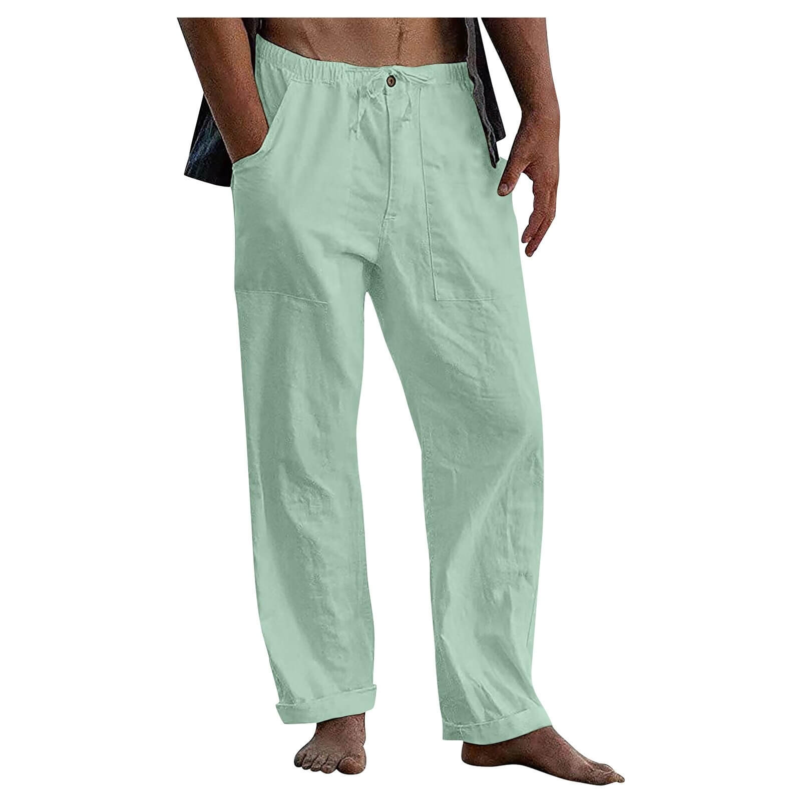 Men's Relaxed Fit Wide Leg Casual Pants with Drawstring Waist – Breathable Cotton Linen Blend Trousers for Everyday Wear & Travel | Thomler