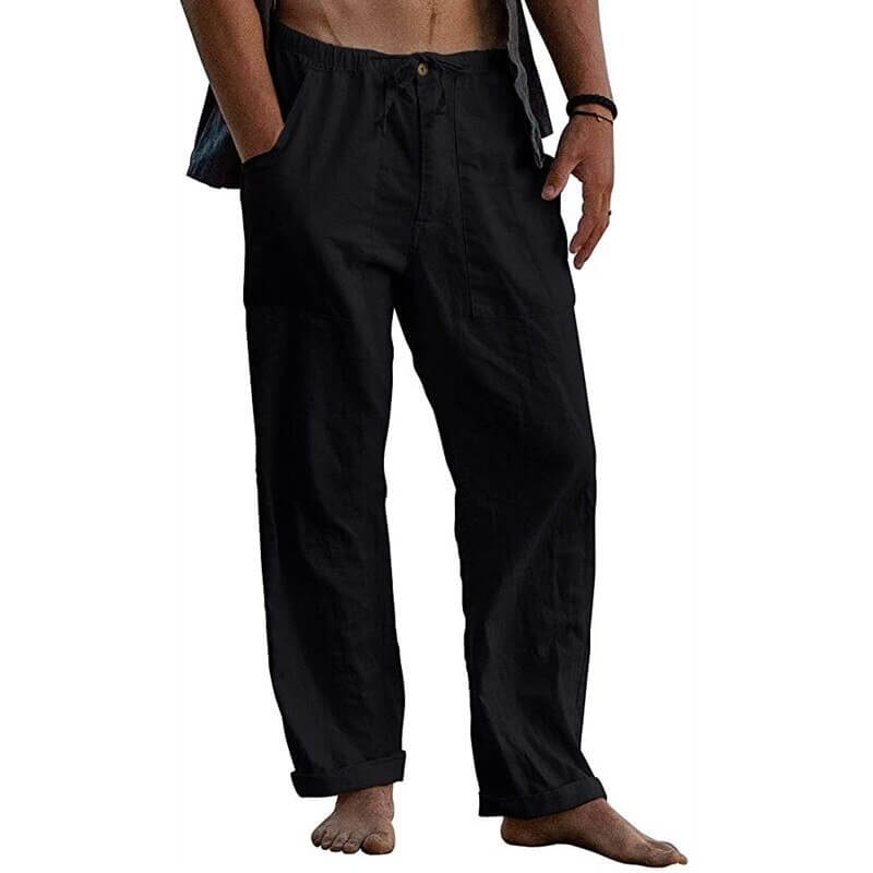 Men's Relaxed Fit Wide Leg Casual Pants with Drawstring Waist – Breathable Cotton Linen Blend Trousers for Everyday Wear & Travel | Thomler