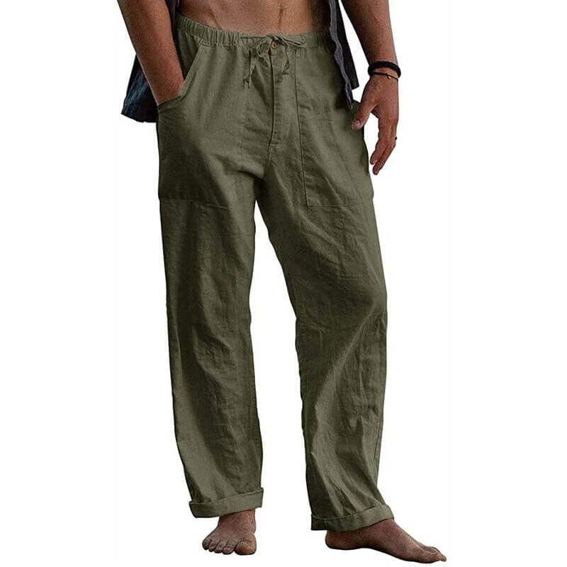 Men's Relaxed Fit Wide Leg Casual Pants with Drawstring Waist – Breathable Cotton Linen Blend Trousers for Everyday Wear & Travel | Thomler