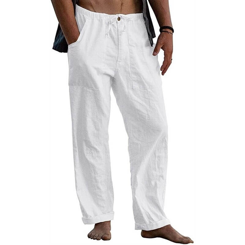 Men's Relaxed Fit Wide Leg Casual Pants with Drawstring Waist – Breathable Cotton Linen Blend Trousers for Everyday Wear & Travel | Thomler