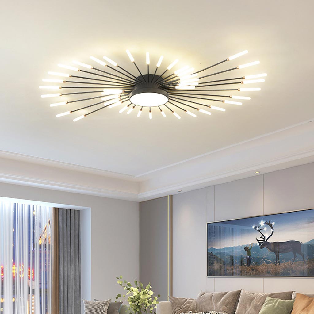Ceiling Light LED Aluminum 31.5 in Semi Flush Modern Black Gold Living Room Bedroom Dining Room Decorative Lighting | Thomler