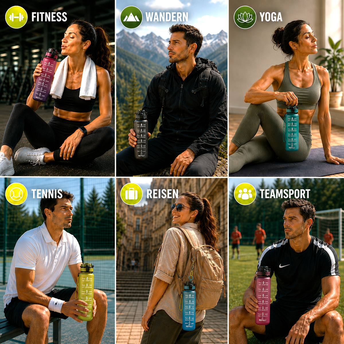 1L Time-Marked Water Bottle with Motivational Tracker for Daily Hydration Goals | Thomler