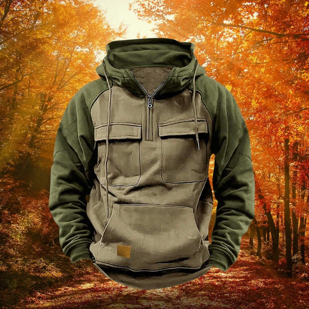 Quarter Zip Pullover Hoodie Men's Lightweight Cotton Blend Kangaroo Pocket Adjustable Hood Casual Outdoor Layering Piece | Thomler