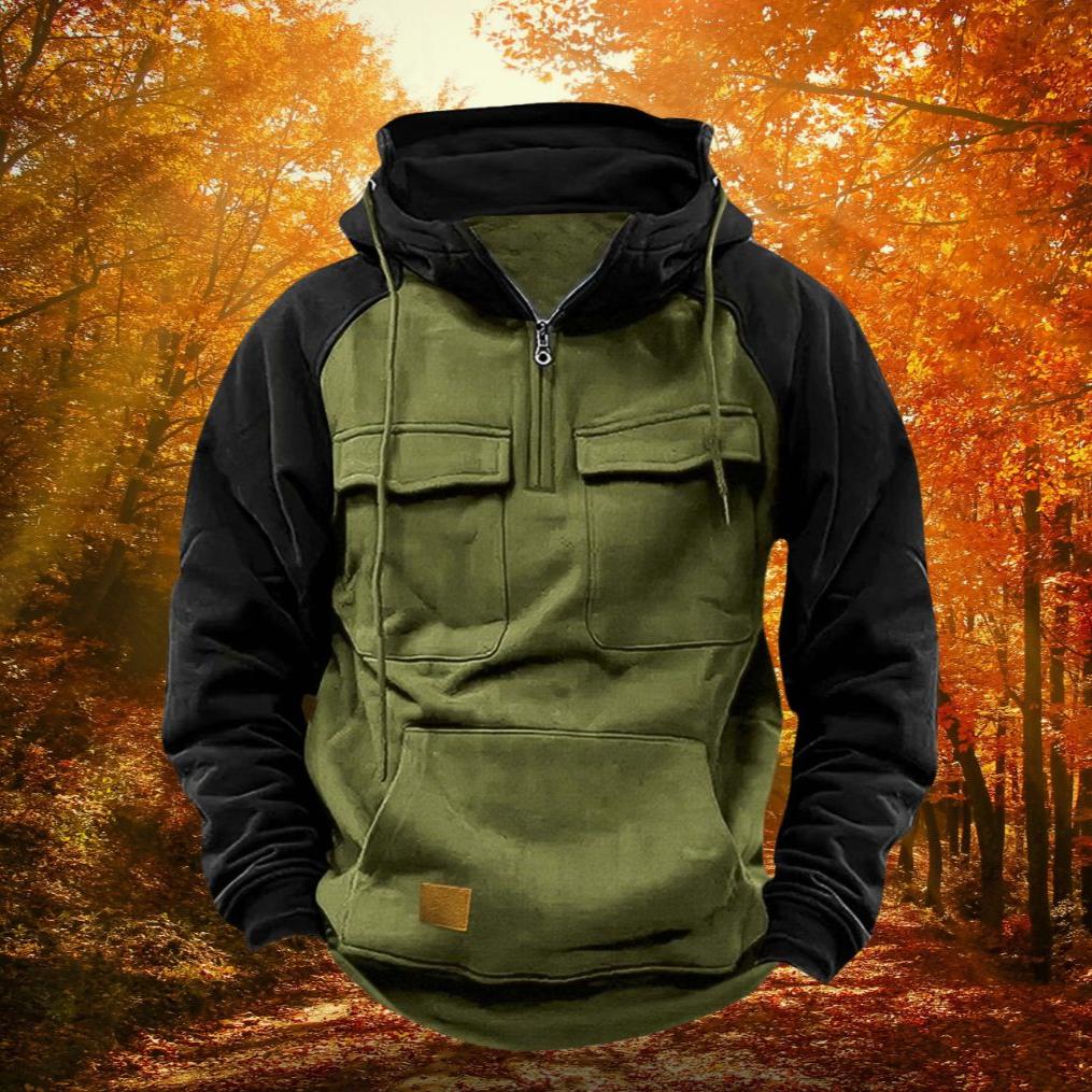 Quarter Zip Pullover Hoodie Men's Lightweight Cotton Blend Kangaroo Pocket Adjustable Hood Casual Outdoor Layering Piece | Thomler