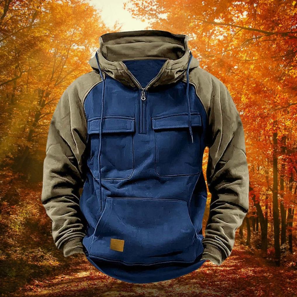 Quarter Zip Pullover Hoodie Men's Lightweight Cotton Blend Kangaroo Pocket Adjustable Hood Casual Outdoor Layering Piece | Thomler