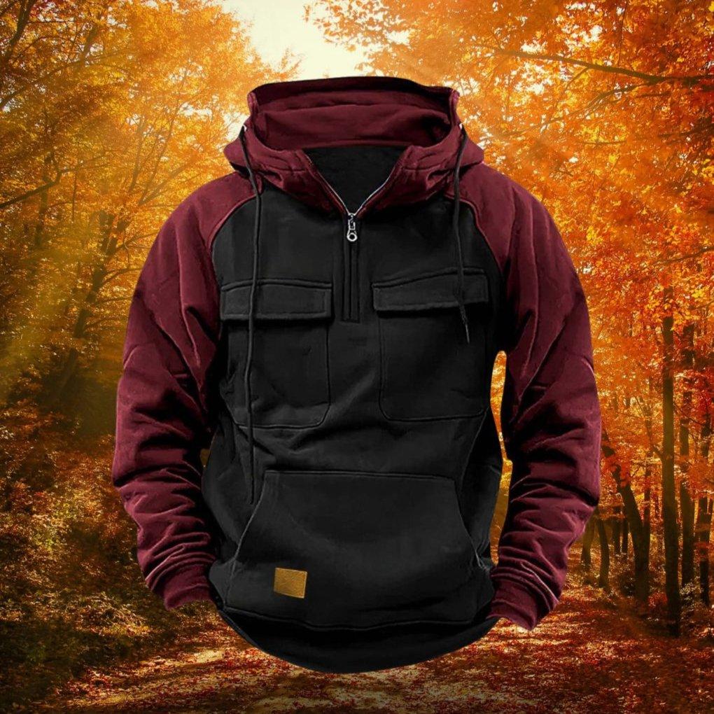 Quarter Zip Pullover Hoodie Men's Lightweight Cotton Blend Kangaroo Pocket Adjustable Hood Casual Outdoor Layering Piece | Thomler