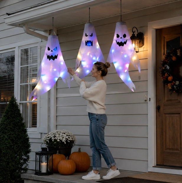 LED Illuminated Spirit Windsock Decorations for Outdoor Yards and Indoor Displays – Festive October Hanging Accents | Thomler