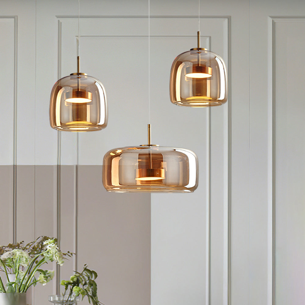 Pendant Light Glass Brass 25.0 cm Transparent Dining Room Kitchen Island Hanging Ceiling Lamp Adjustable Height | Thomler