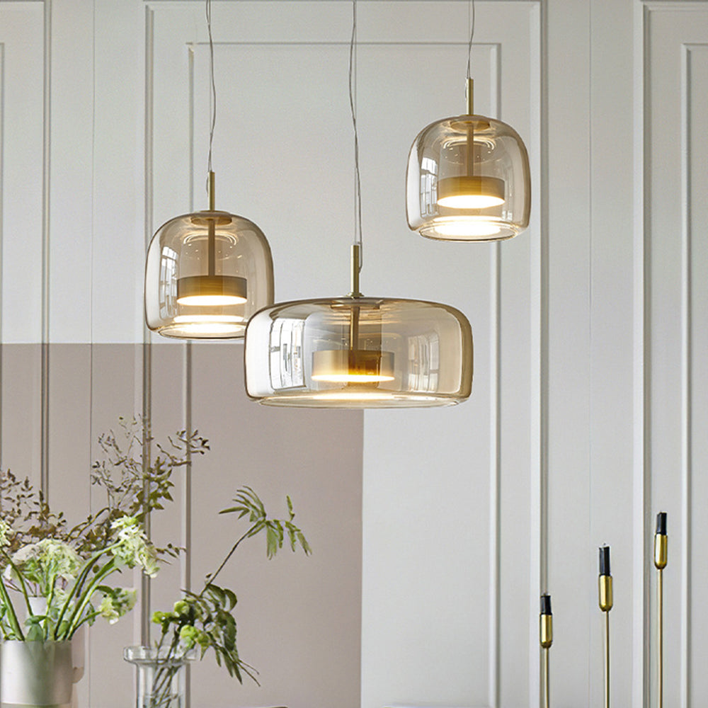 Pendant Light Glass Brass 25.0 cm Transparent Dining Room Kitchen Island Hanging Ceiling Lamp Adjustable Height | Thomler