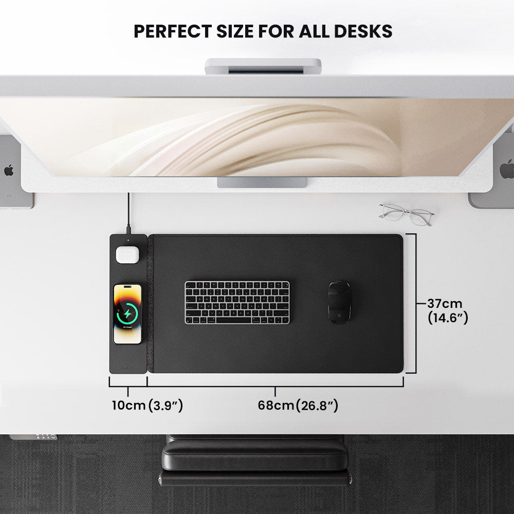 Wireless Charging Desk Pad with Dual Qi Charger & Reversible Surface – Vegan Leather & Felt Mat for Home Office | Thomler