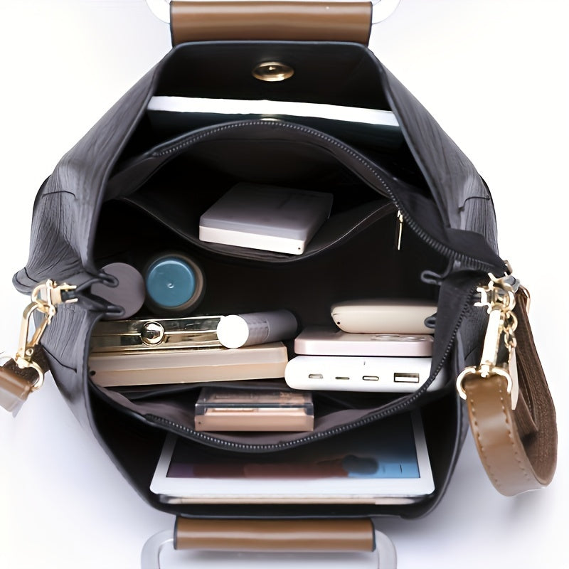 Genuine Leather Shoulder Bag Crossbody Purse Two-Tone Organizer for Women Work Travel Daily Use | Thomler