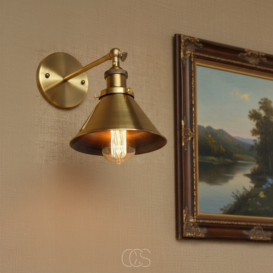 Adjustable Brass Wall Sconce with Vintage Design for Living Room, Bedroom & Hallway | Industrial Metal Fixture, E26 Socket | Thomler