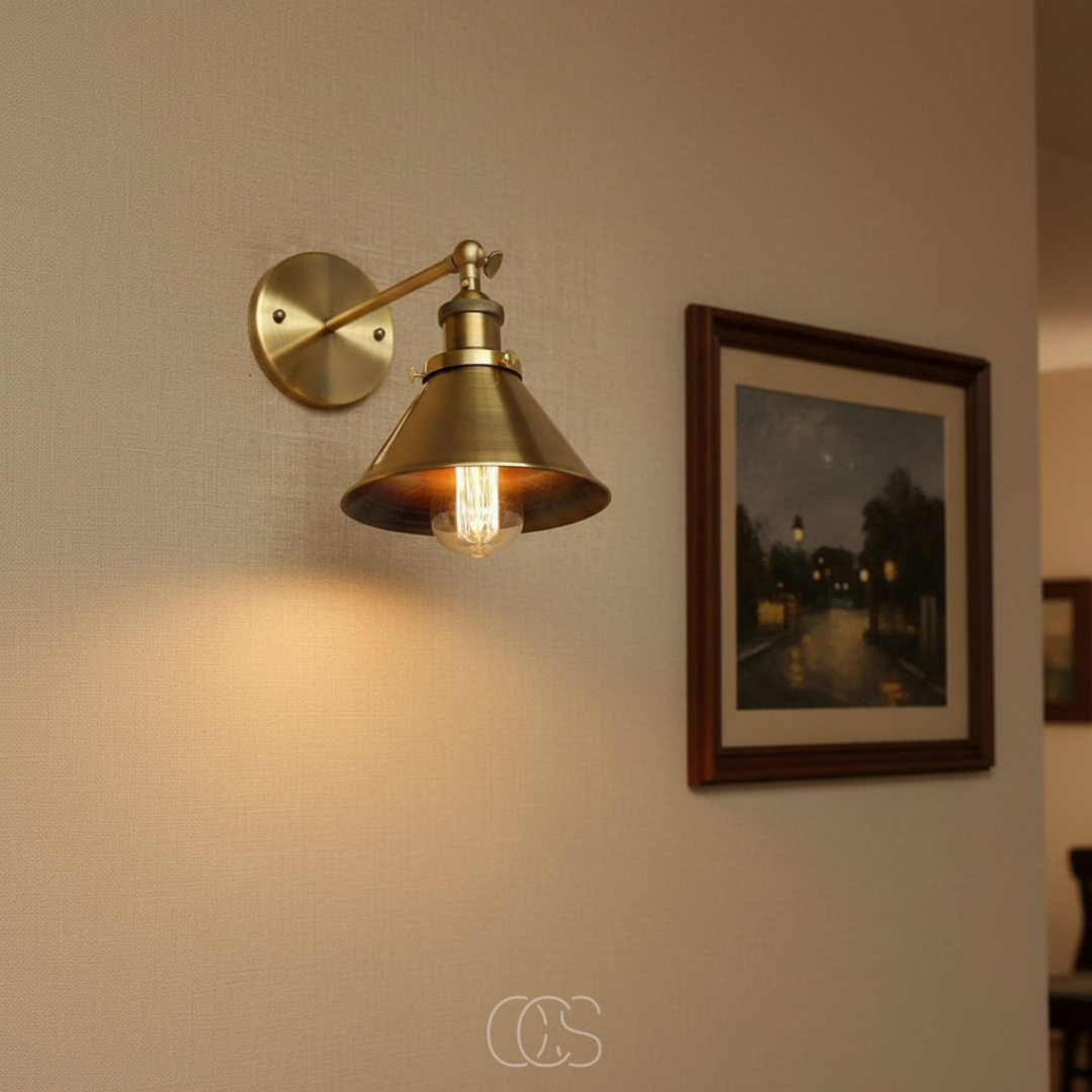 Adjustable Brass Wall Sconce with Vintage Design for Living Room, Bedroom & Hallway | Industrial Metal Fixture, E26 Socket | Thomler