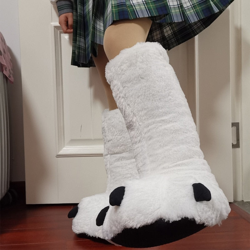 Plush Bear Paw Slippers – Soft Faux Fur House Shoes with Non-Slip Sole for Indoor & Outdoor Wear, Unisex Winter Footwear | Thomler
