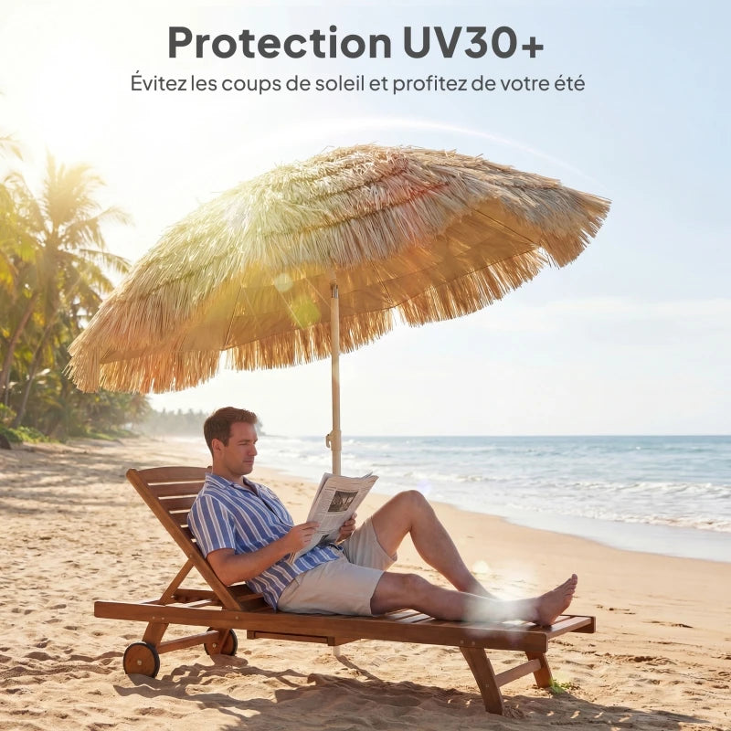 Hawaiian-Style Patio Umbrella 6 ft – Adjustable Tilt, Height-Adjustable Pole, UPF 30 Sun Protection, Sand Anchor Base with Carry Bag for | Thomler