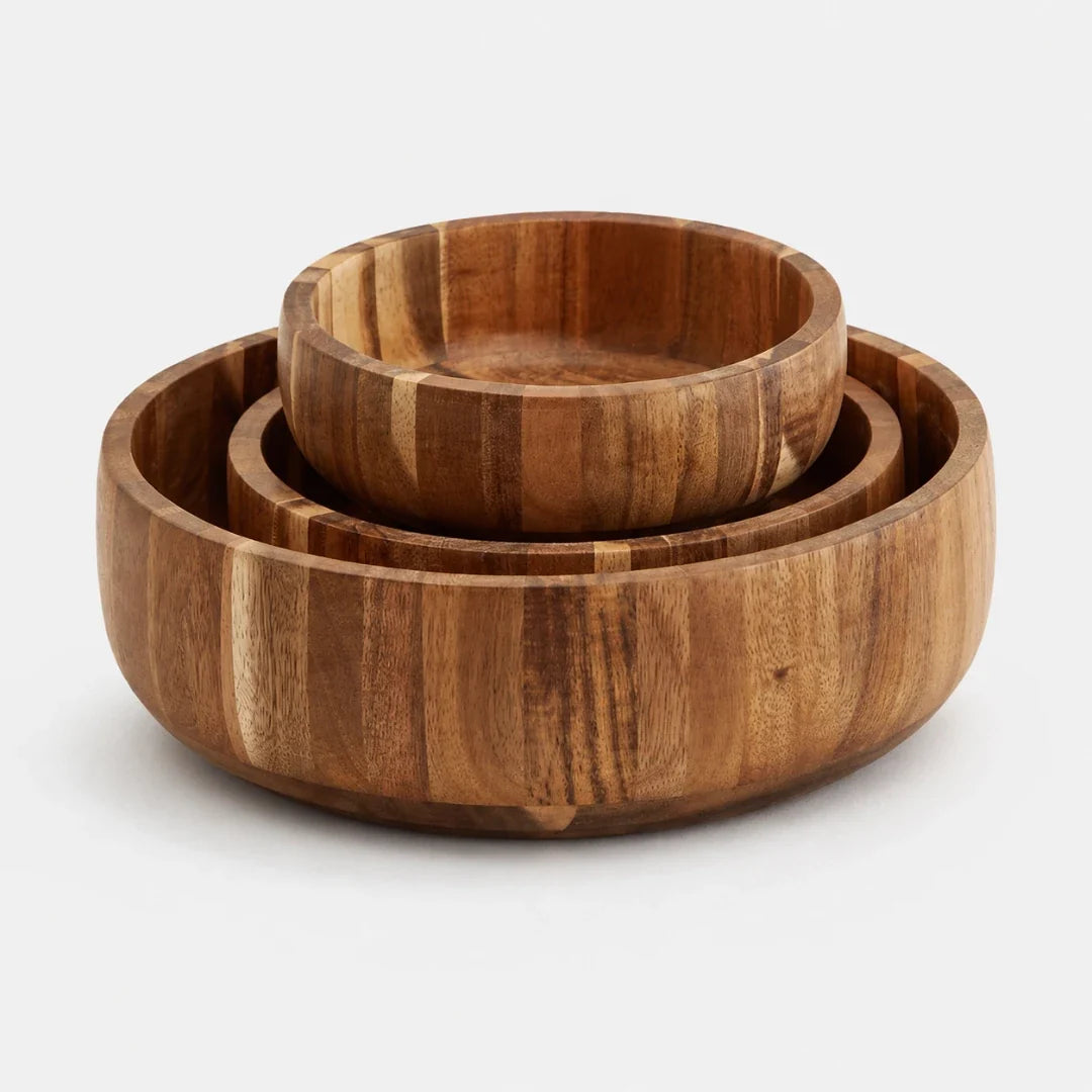 Natural Wood Serving Bowl Set – Handcrafted Acacia – 6 Sizes for Salads, Snacks & Gifts – Modern Minimalist Tableware for Everyday Dining | Thomler