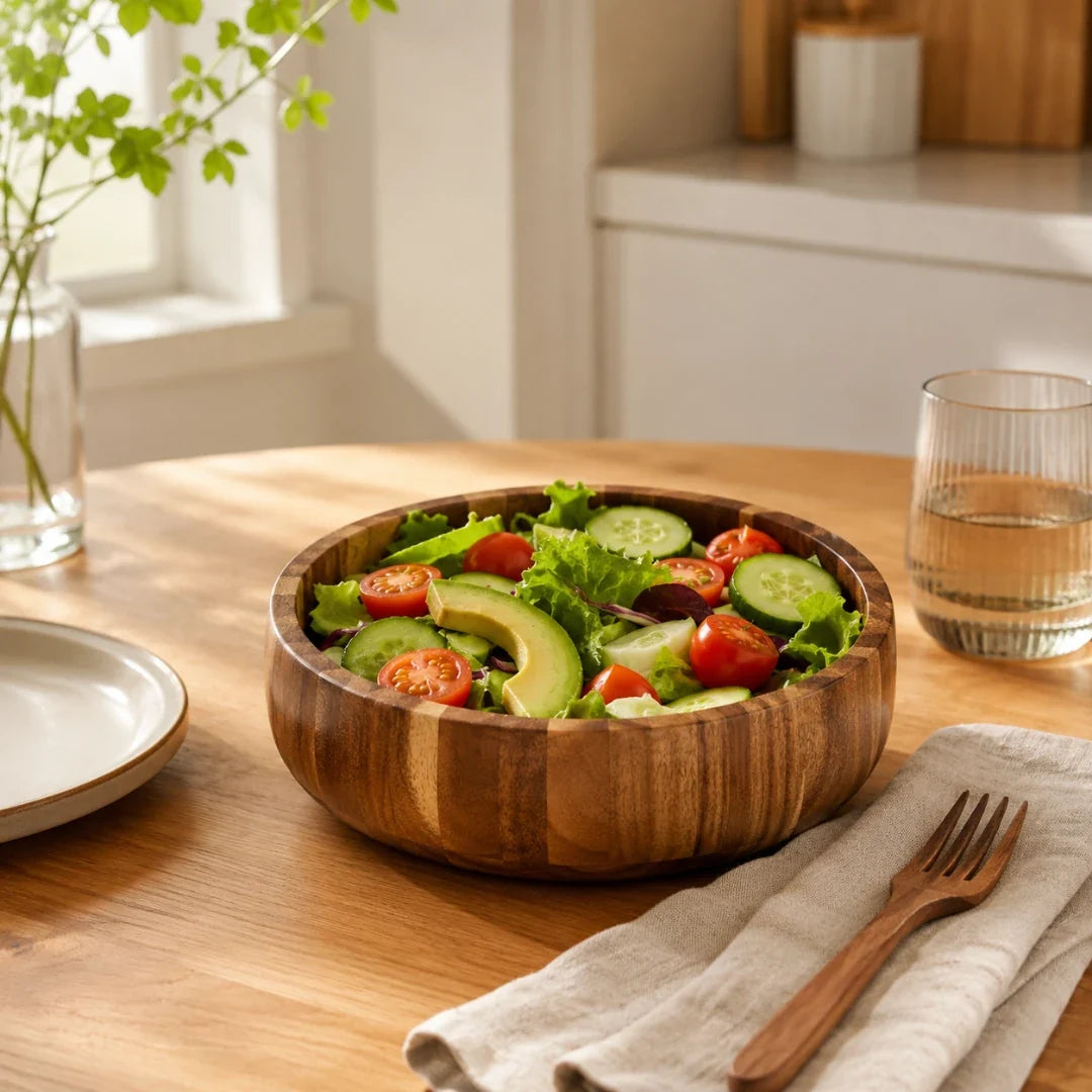 Natural Wood Serving Bowl Set – Handcrafted Acacia – 6 Sizes for Salads, Snacks & Gifts – Modern Minimalist Tableware for Everyday Dining | Thomler